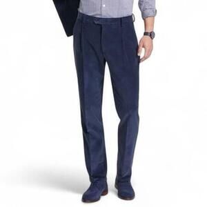 Tommy Hilfiger Men's Relaxed Modern-Fit Pleated Corduroy Dress Pants Blue 42x30